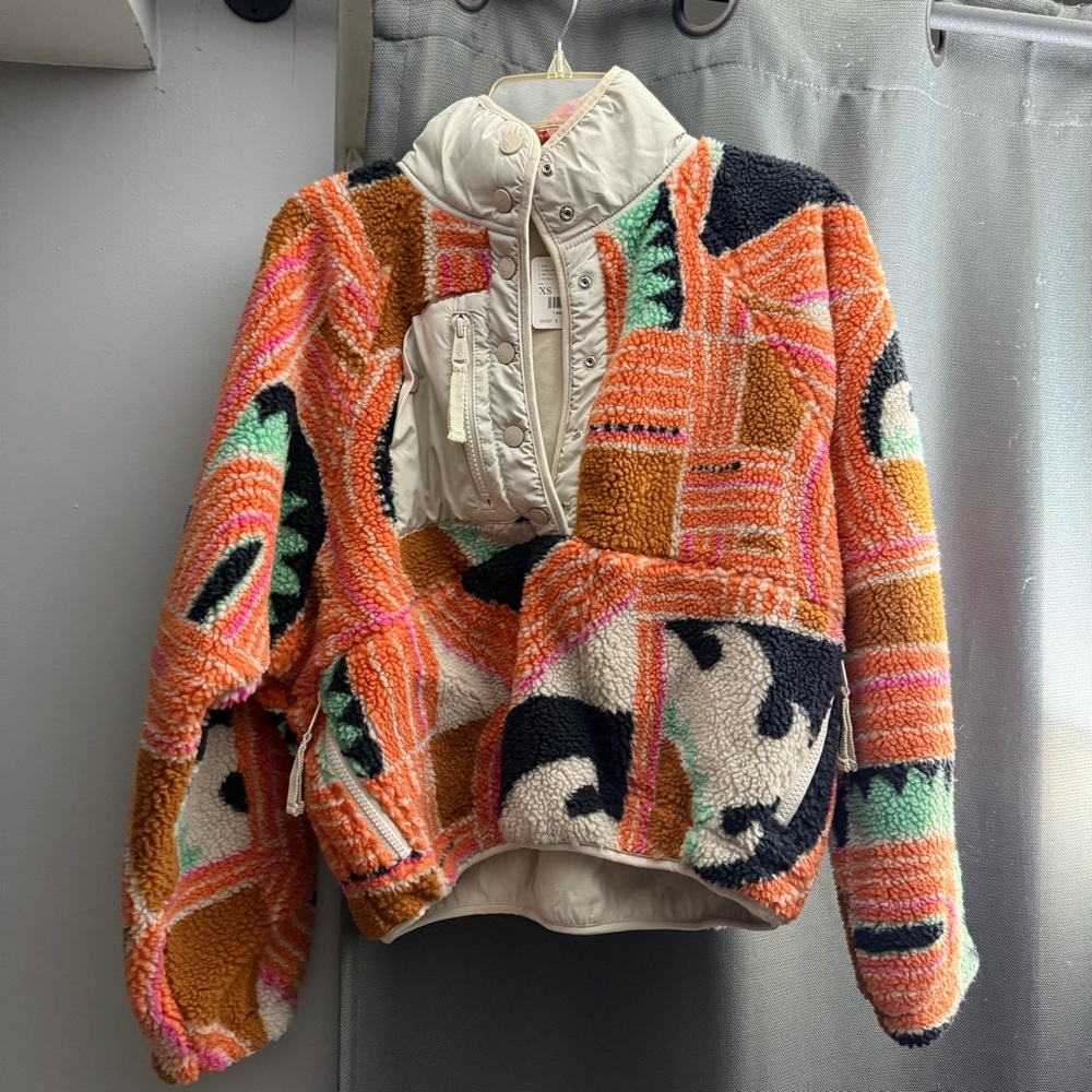 Free People Rocky Ridge Pullover Orange Wave Size XS